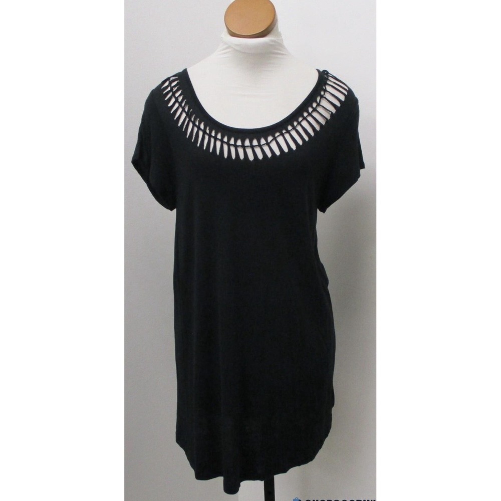 Jeans By Buffalo T Shirt Dress Large Goth Distressed Black Biker Ripped Cutout - Picture 2 of 8